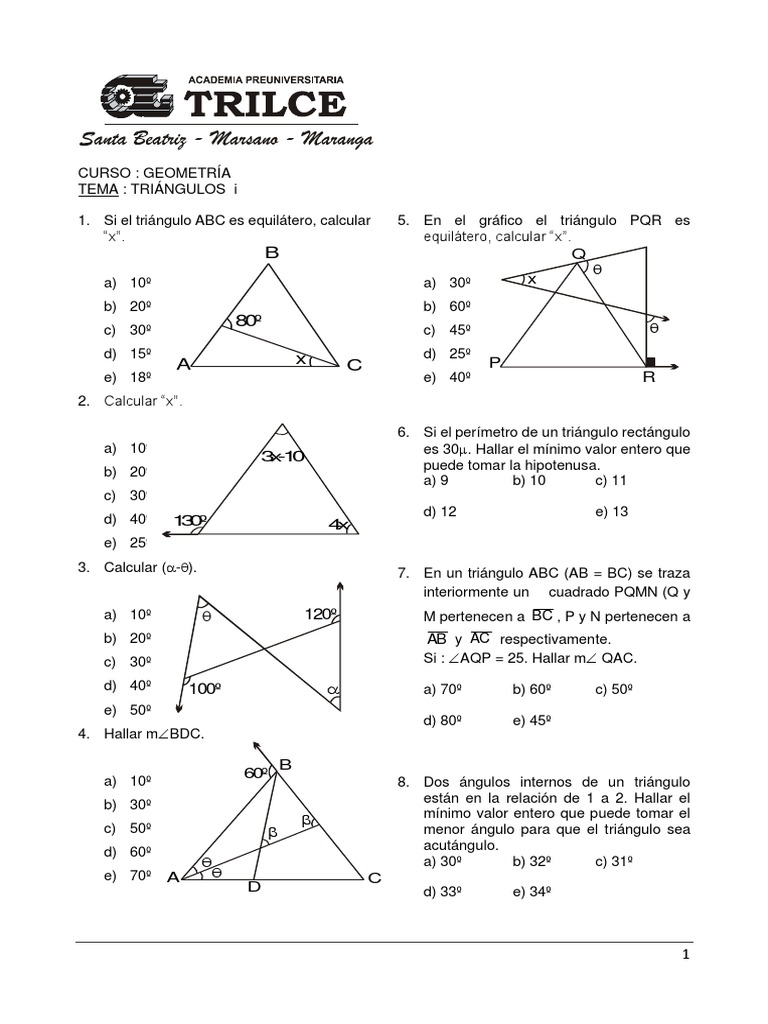Problemas de Triángulos para Estudiantes | PDF | Triángulo | Objetos ...