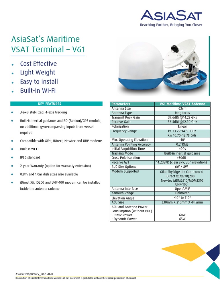 Cost Effective and Easy to Install Maritime VSAT Terminal with Builtin WiFi and Inertial