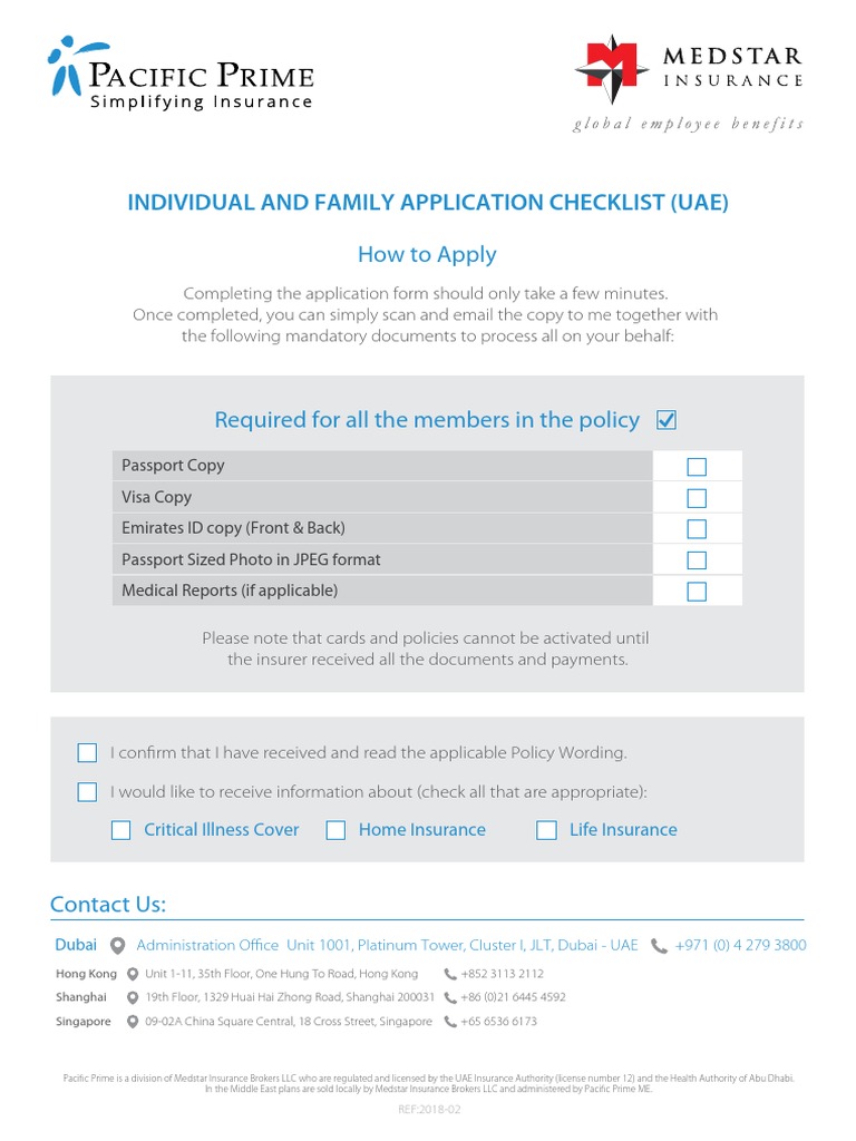 Orient Family Care HAAD Medical Application Form Apr 2019 PDF