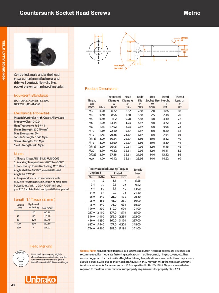 Countersunk Socket Head Screws Metric PDF Screw Metalworking