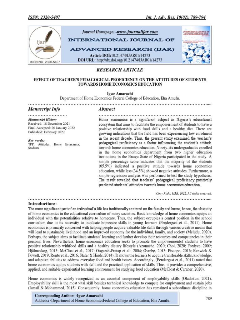 Effect of Teachers Pedagogical Proficiency On The Attitudes of Students ...