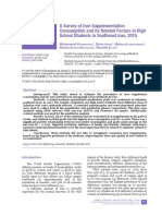 A Survey of Iron Supplementation Consumption and Its Related Factors in High School Students in Southeast Iran, 2015