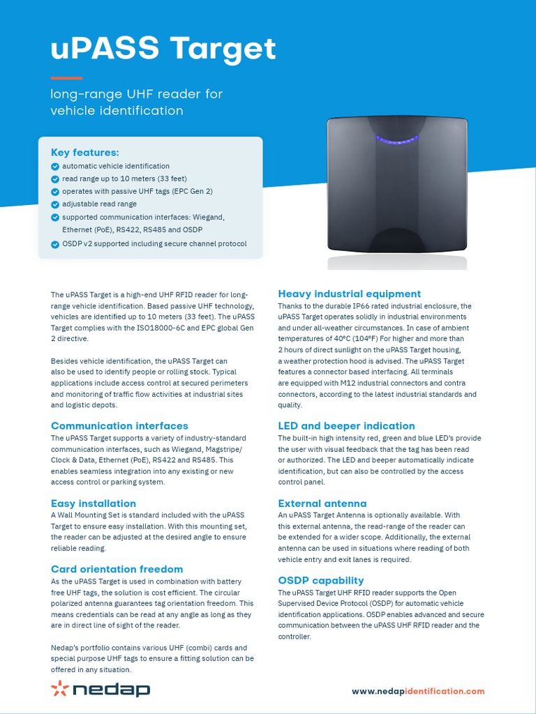 Nedap uPASS Target: Long-Range Vehicle Reader | PDF | Radio Frequency ...
