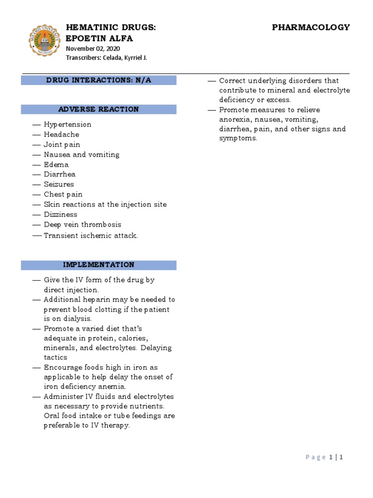 Hematinic Drugs (EPOETIN ALFA) | PDF