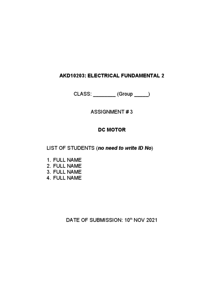 EF 2 - Assignment # 3 - DC Motor Real | PDF | Electric Motor ...