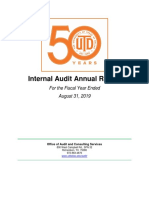 Internal Audit Annual Report: For The Fiscal Year Ended August 31, 2019