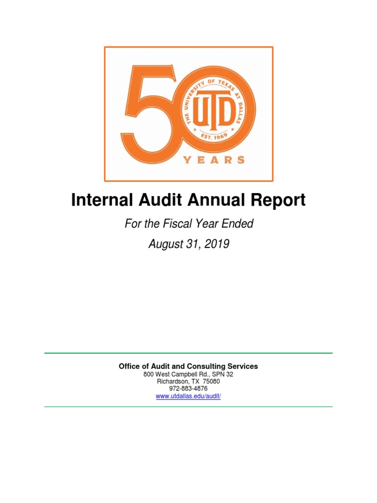 Internal Audit Annual Report: For The Fiscal Year Ended August 31, 2019 ...