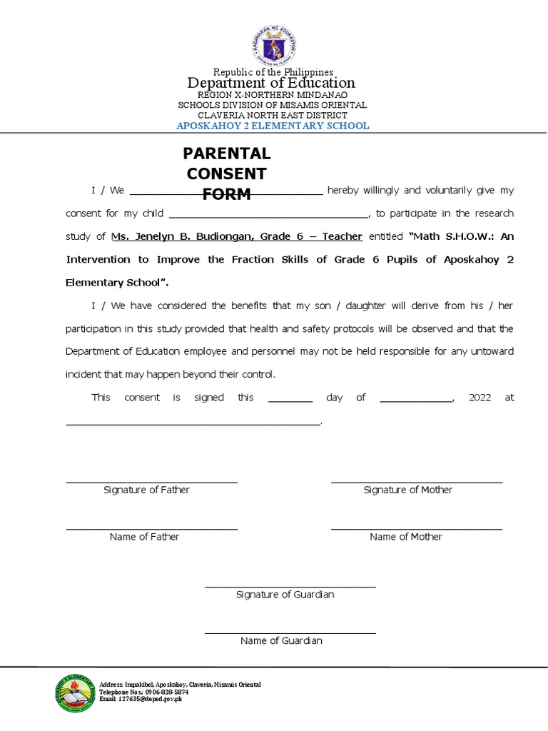 Parental Consent Form for Research | PDF | Wellness
