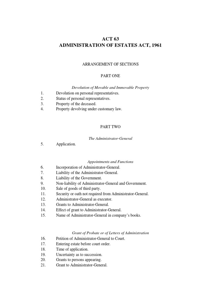 Administration of Estates Act, 1961 PDF Probate Will And Testament