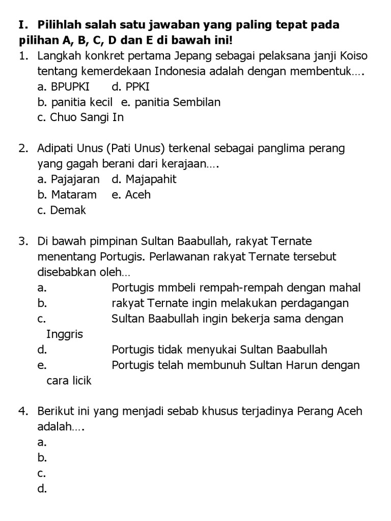 60 Soal Sejarah Indonesia Kelas 11 Semester 2: Panduan Belajar dan Persiapan Ujian 60 Soal Sejarah Indonesia Kelas 11 Semester 2: Panduan Belajar dan Persiapan Ujian