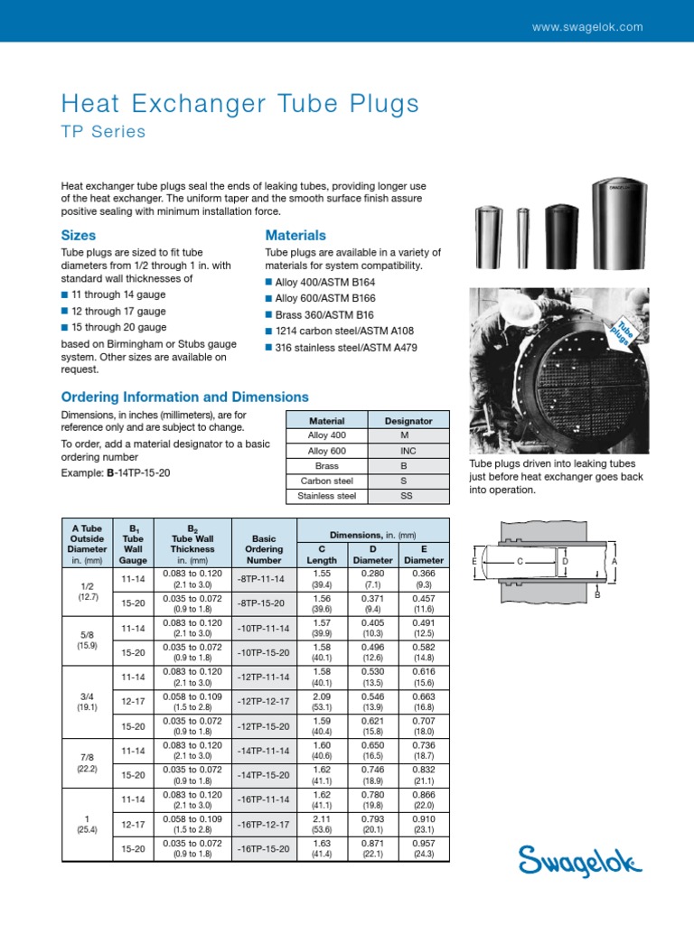 Heat Exchanger Tube Plug Specifications | PDF | Pipe (Fluid Conveyance ...