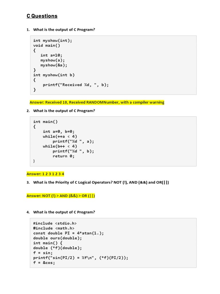 Understanding C Programming Through Examples: Analyzing Output For ...