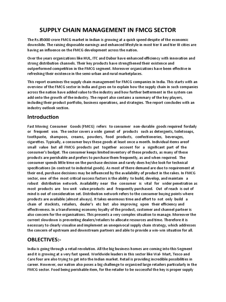 FMCG Supply Chain Management in India | PDF | Supply Chain | Supply ...