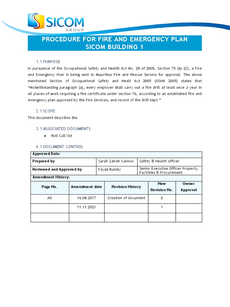 Fire Emergency Plan for SICOM Building 1 | PDF | Fire Safety ...