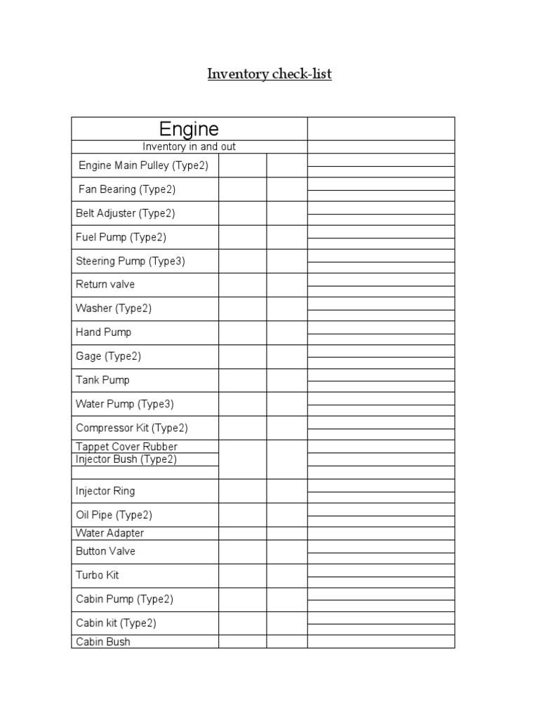 Vehicle Parts Inventory Checklist | PDF | Clutch | Bearing (Mechanical)