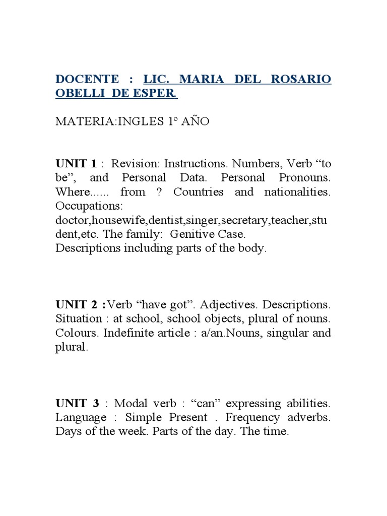 English Curriculum for 1st Year Students | PDF