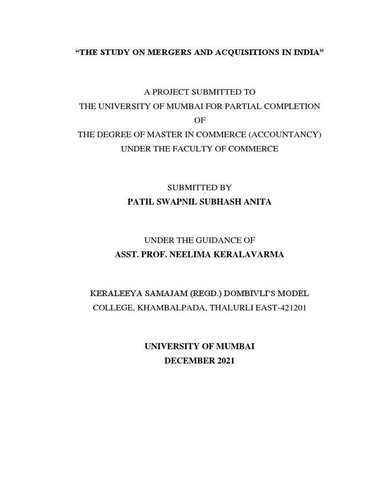 Mergers and Acquisitions in India Study | PDF | Mergers And ...