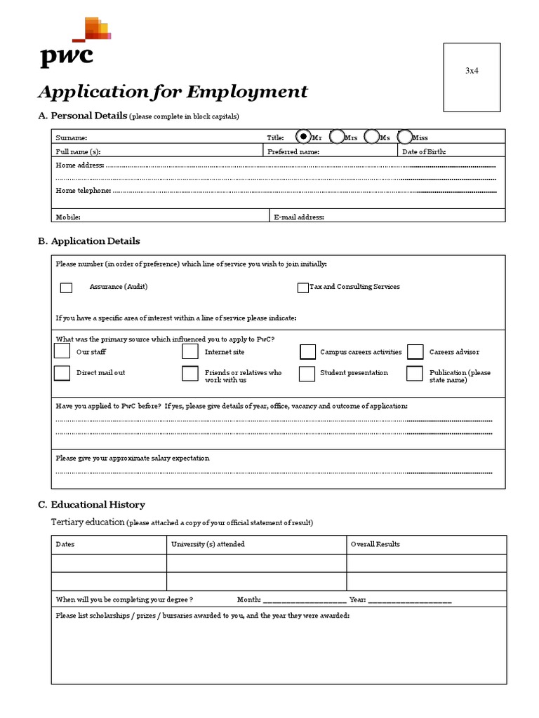 PWC Application Form PDF