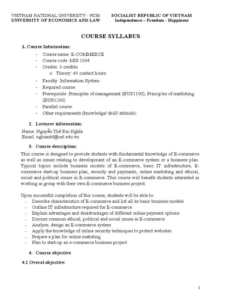 E-Commerce Course Syllabus Overview | PDF | E Commerce | Marketing