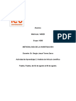 Actividad de Aprendizaje 2. Análisis de Artículo Científico