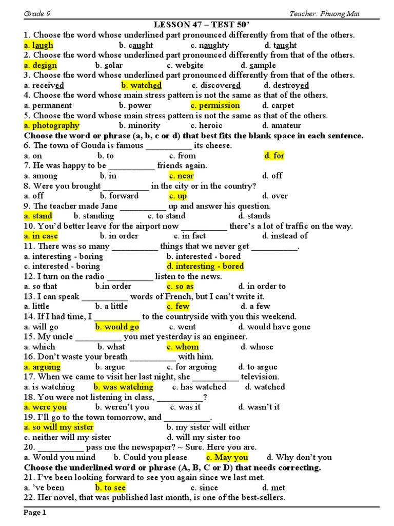 Lesson 47 - Test 50' | PDF | Telephone