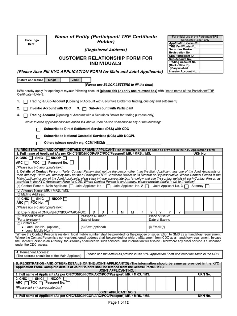 Customer Relationship Form (CRF) - Dec 2020 | PDF
