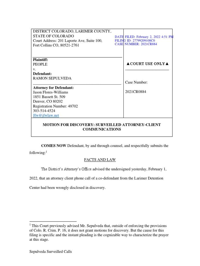 People v. Ramon Sepulveda Motion For Discovery: Surveilled Attorney ...