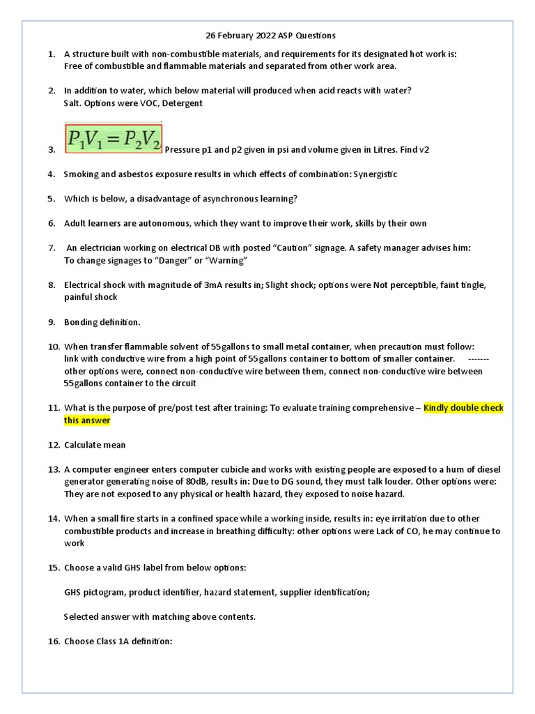 26 Feb 2022 ASP Exam Questions PDF Water Purification Water