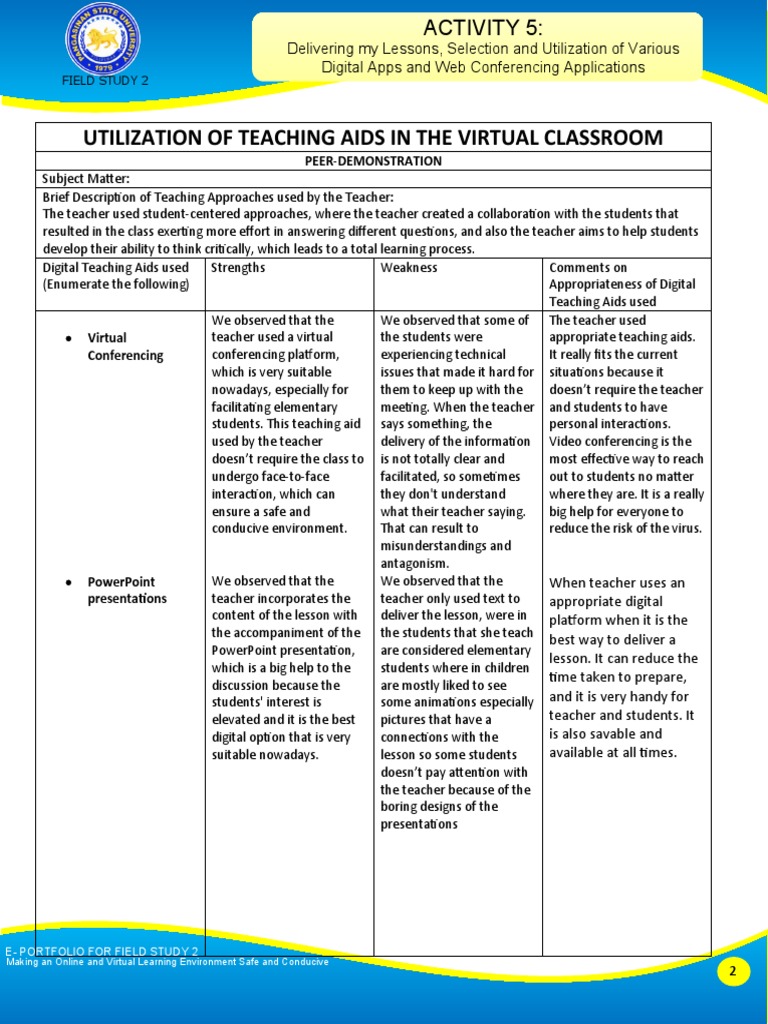 Utilization of Teaching Aids in The Virtual Classroom PeerDemonstration PDF Teachers