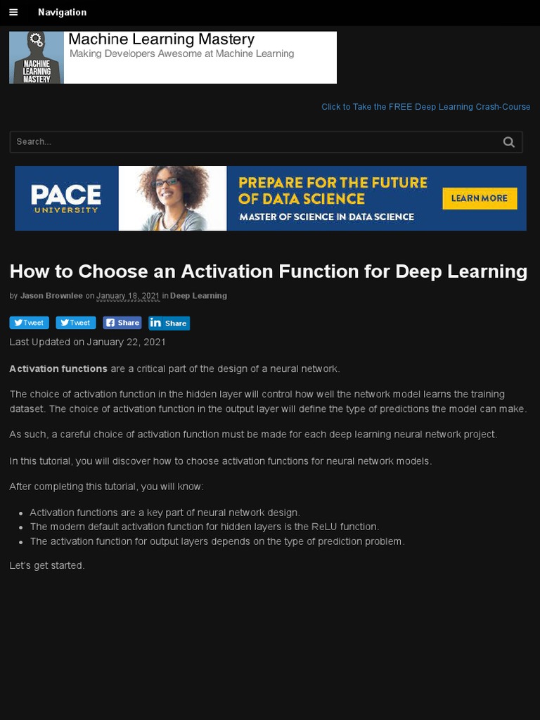 How To Choose An Activation Function For Deep Learning | PDF ...