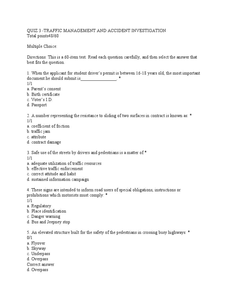 Traffic Management Quiz and Answers | PDF | Traffic | Traffic Light