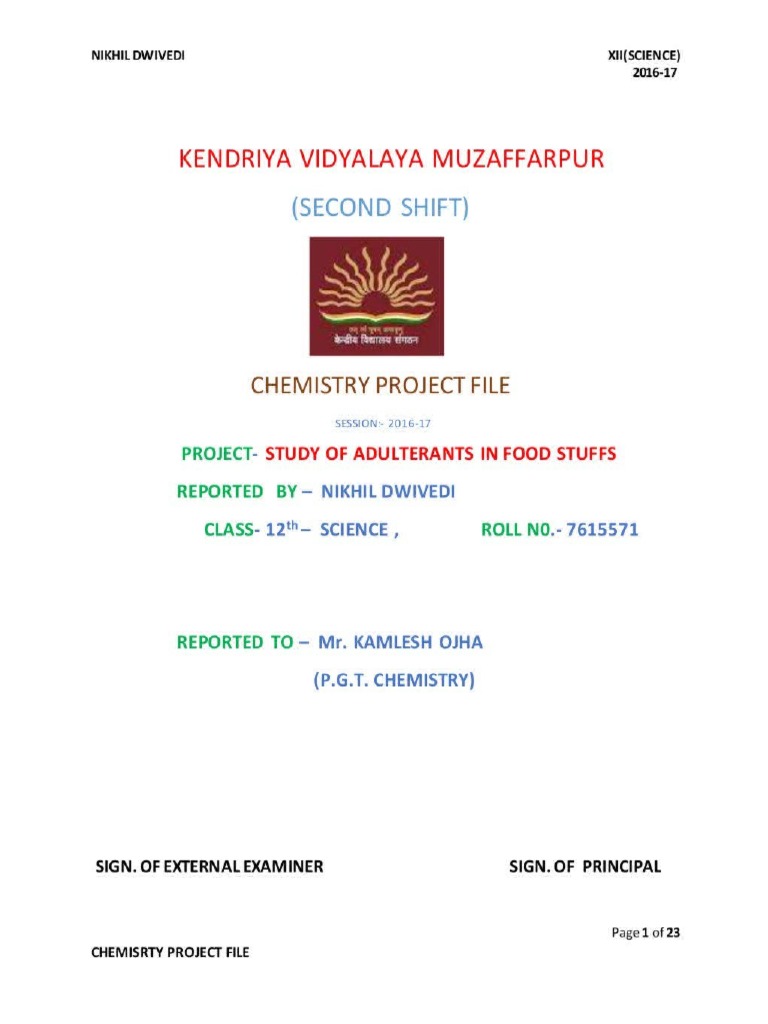 Cbse 12th Chemistry Investigatory Project | PDF