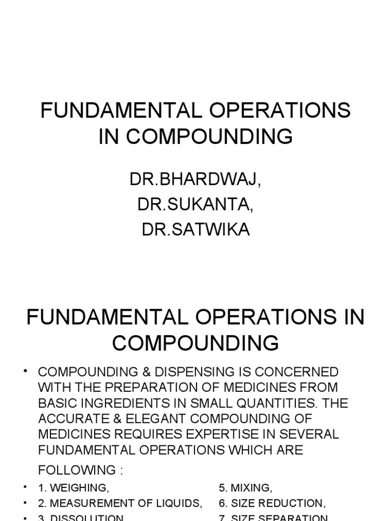 Compounding: Fundamental Operations Guide | PDF | Filtration | Solution