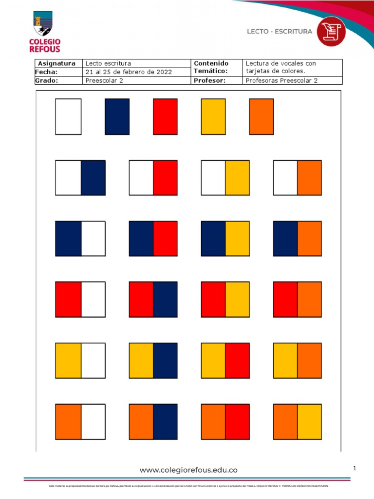 Vocales Con Tarjetas de Colores | PDF