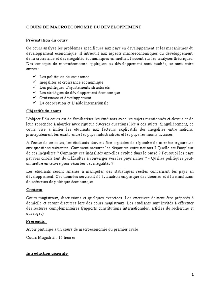 Cours de macroéconomie du développement | PDF | Produit intérieur brut ...
