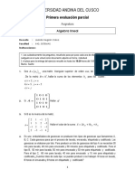 Primera Evaluacion Parcial de Algebra Lineal Ing Sistemas Uac