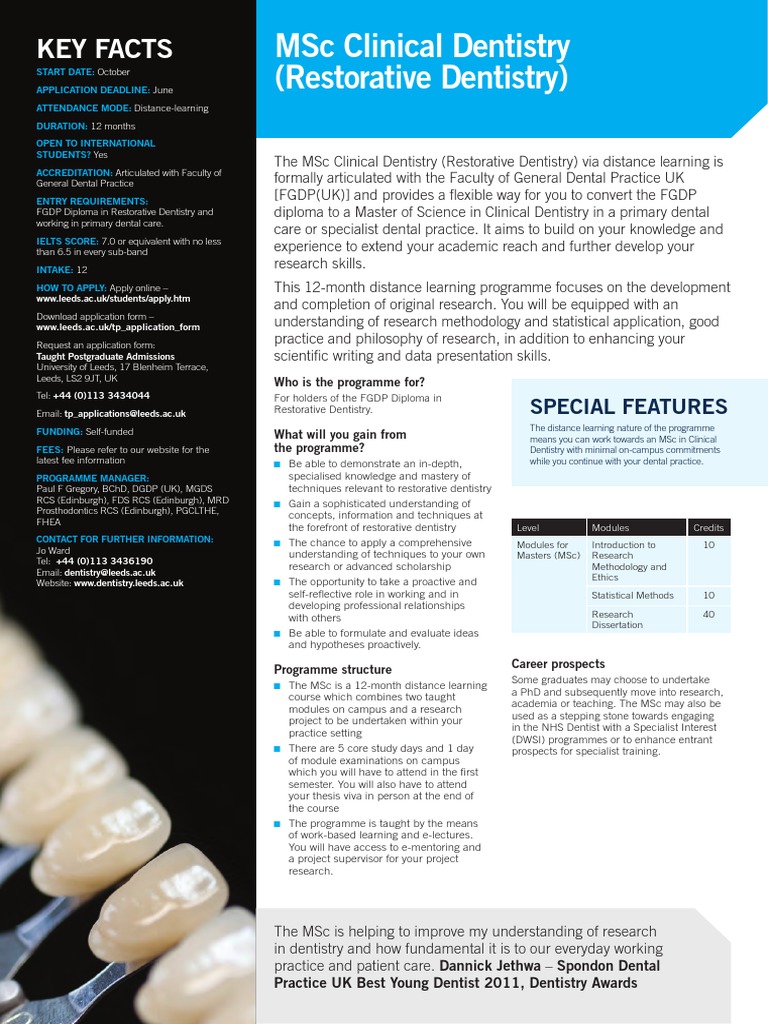 MSC Clinical Dentistry (Restorative Dentistry) Key Facts PDF