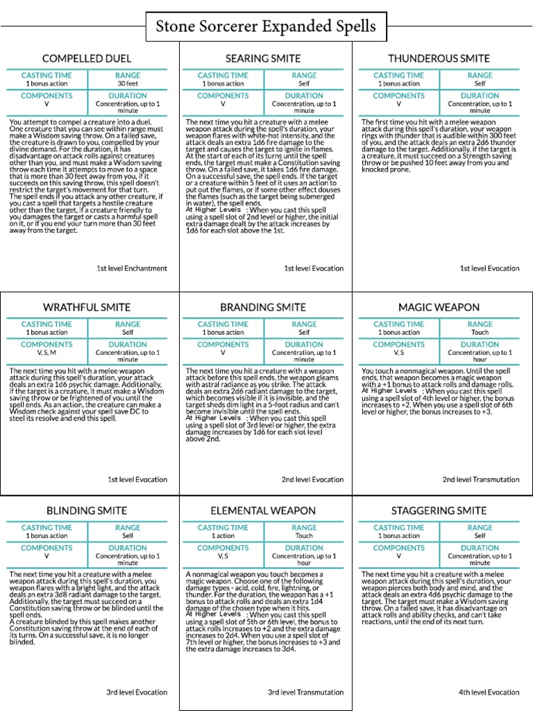 Stone Sorcerer Expanded Spells | PDF