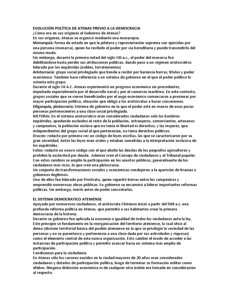 Evolución Política de Atenas Previo A La Democracia | PDF | Antigua ...