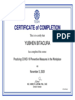 Practicing COVID-19 Preventive Measures in The Workplace - Certificate of Completion - Ban