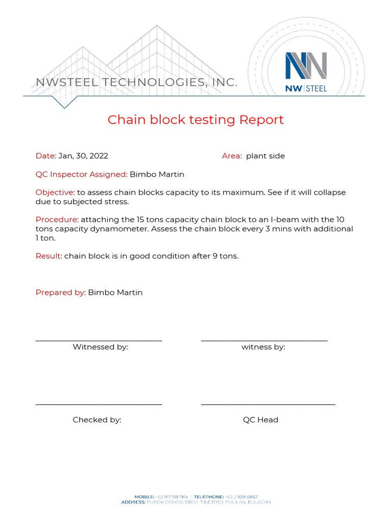 Chain Block Load Test Results | PDF