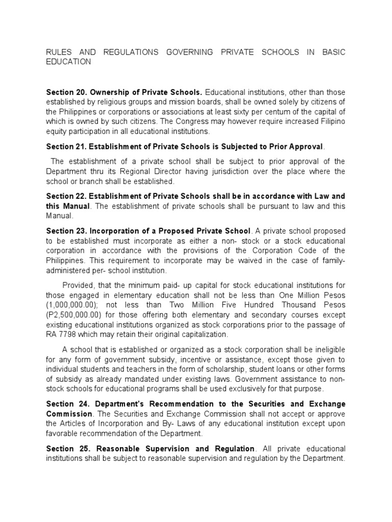 Private School Regulations Manual | PDF | Schools | Teachers