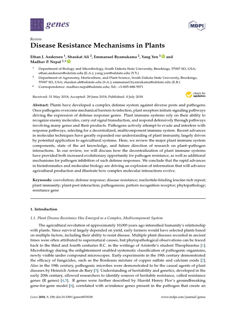 Disease Resistance Mechanisms in Plants | PDF | Plant Hormone | Signal ...