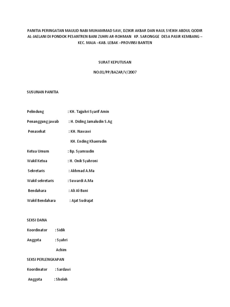 Contoh Susunan Panitia | PDF