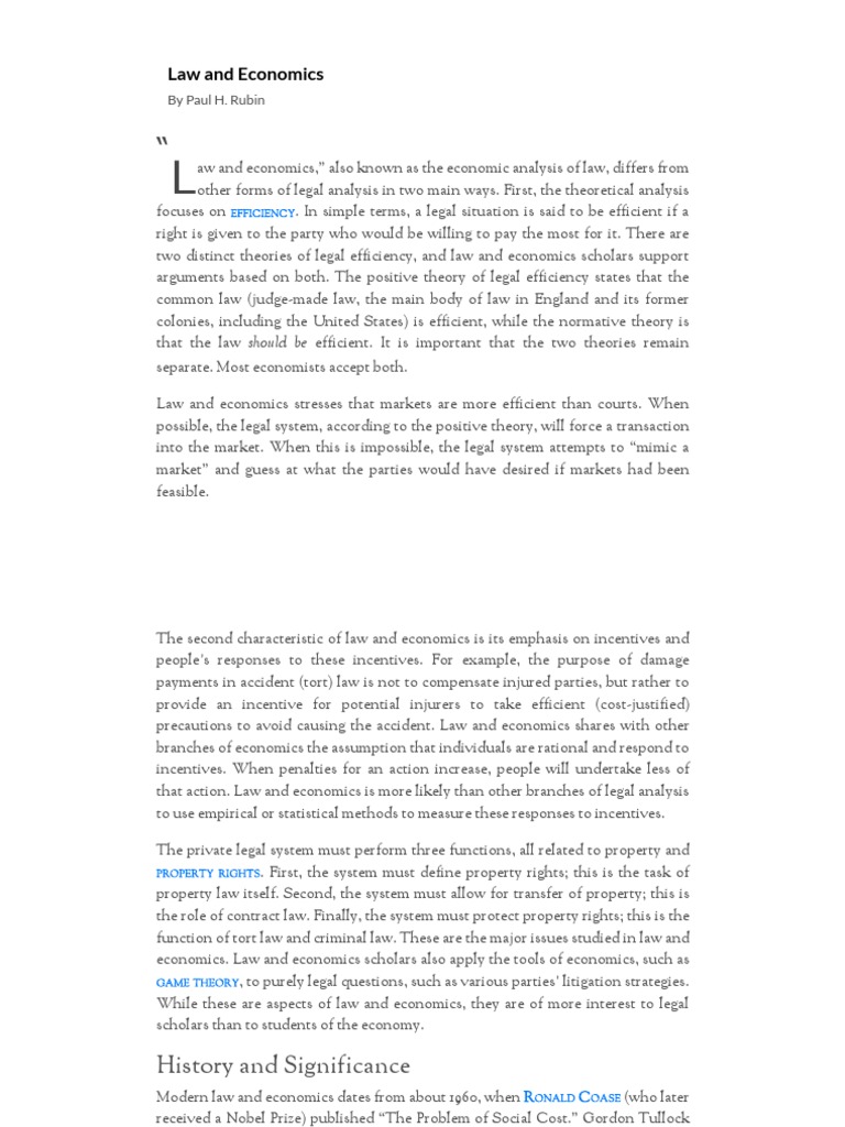 Law and Economics - Econlib-Paul-Rubin | PDF | Tort | Law And Economics