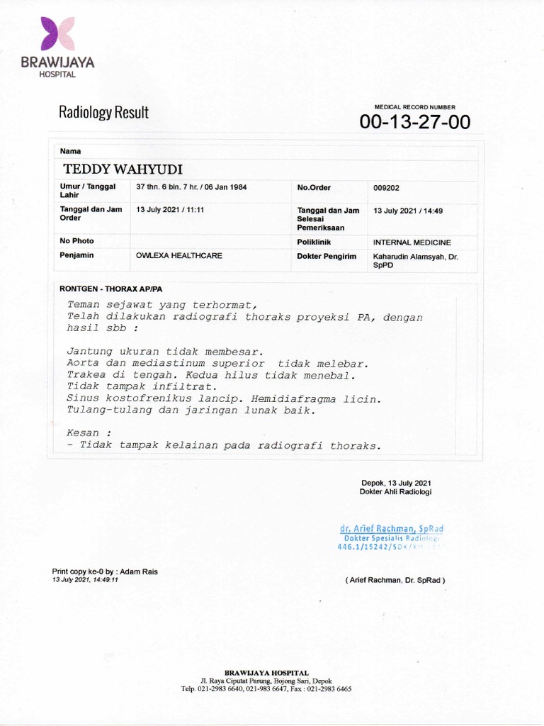Hasil Expertise Radiology | PDF