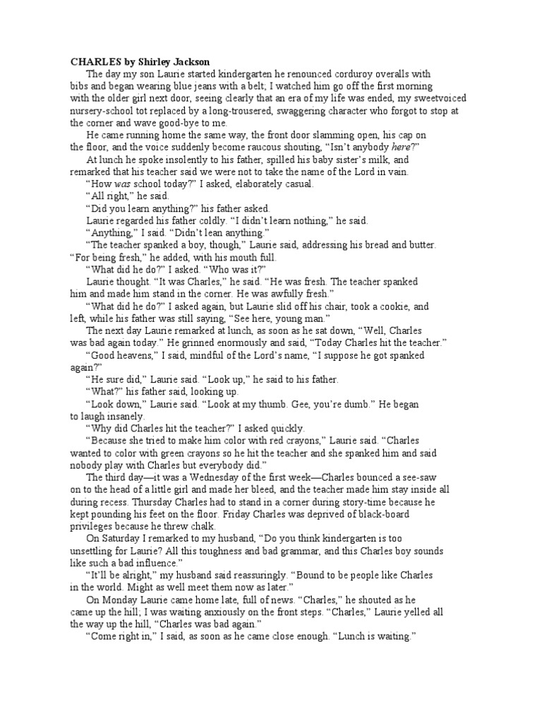 CHARLES by Shirley Jackson STORY