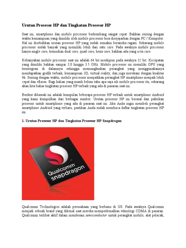 Urutan Prosesor HP Dan Tingkatan Prosesor HP PDF