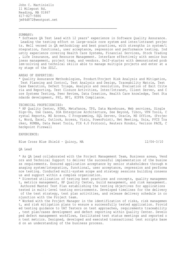 QA Lead or QA Manager PDF Software Testing Quality Assurance