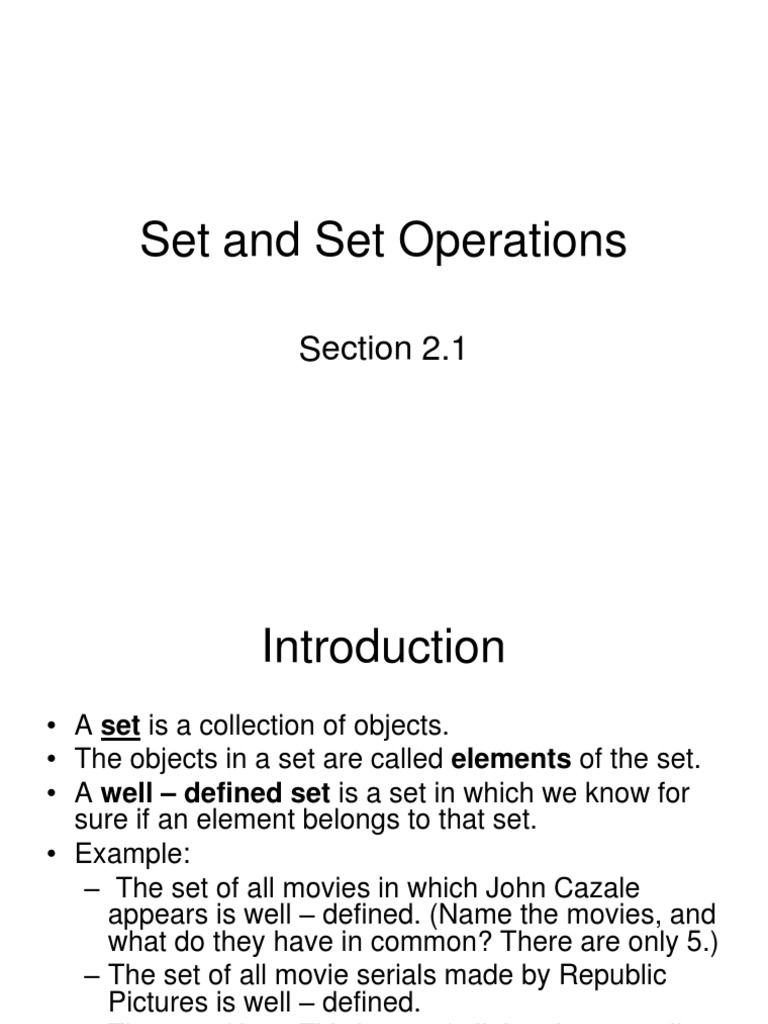 Sets and Set Operations | PDF | Set (Mathematics) | Mathematical Objects